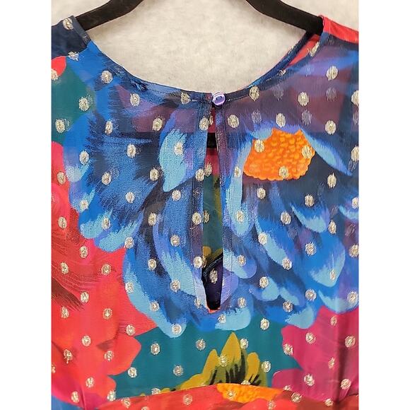 FARM RIO Anthropologie Maxi Bloom Mini Dress Metallic Embroidered‎ Size XS NWT - Picture 9 of 16